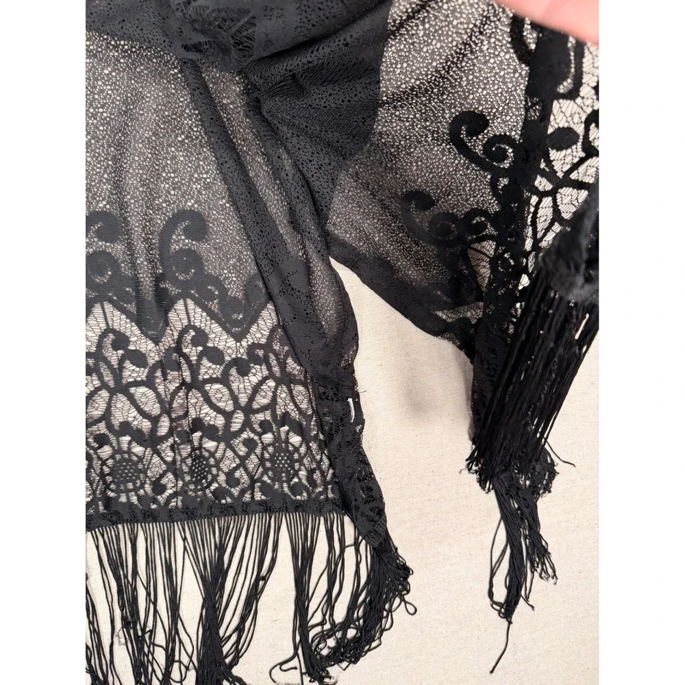 Charlotte Russe Black Lace Fringe Kimono Wrap Open Front Cardigan Small Boho